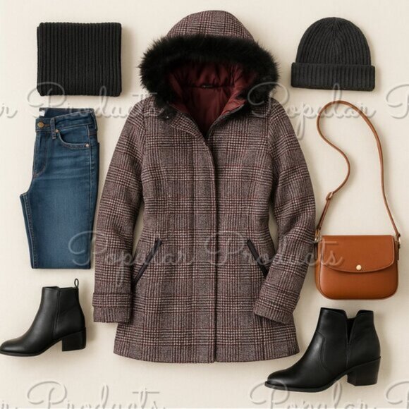 d.e.t.a.i.l.s | Faux Fur Hood Coat, Burgundy - Picture 4 of 5